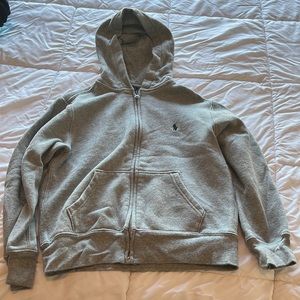 Polo Youth Small (8) gray hooded full zip sweatshirt with front pockets